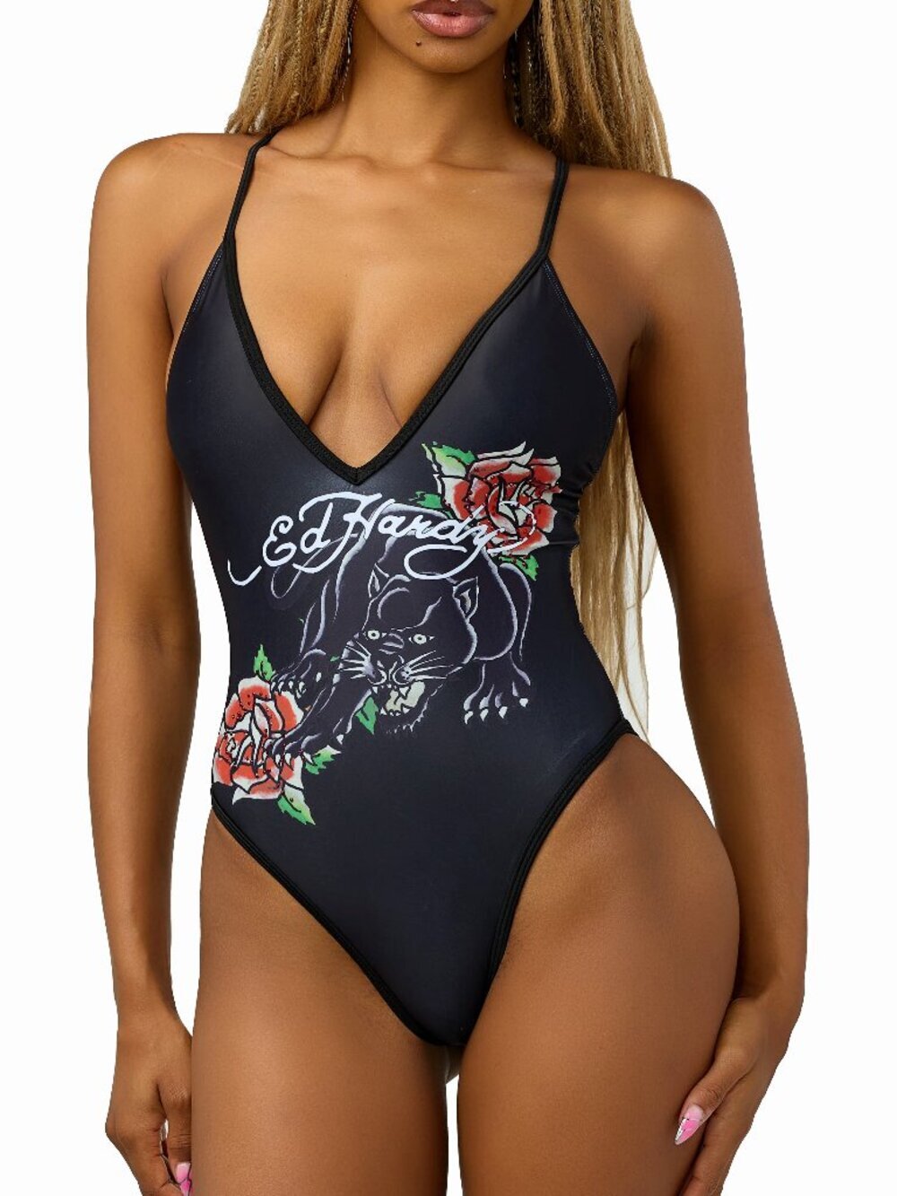 NWT Ed Hardy Women's Panther & Petal One Piece Swimsuit